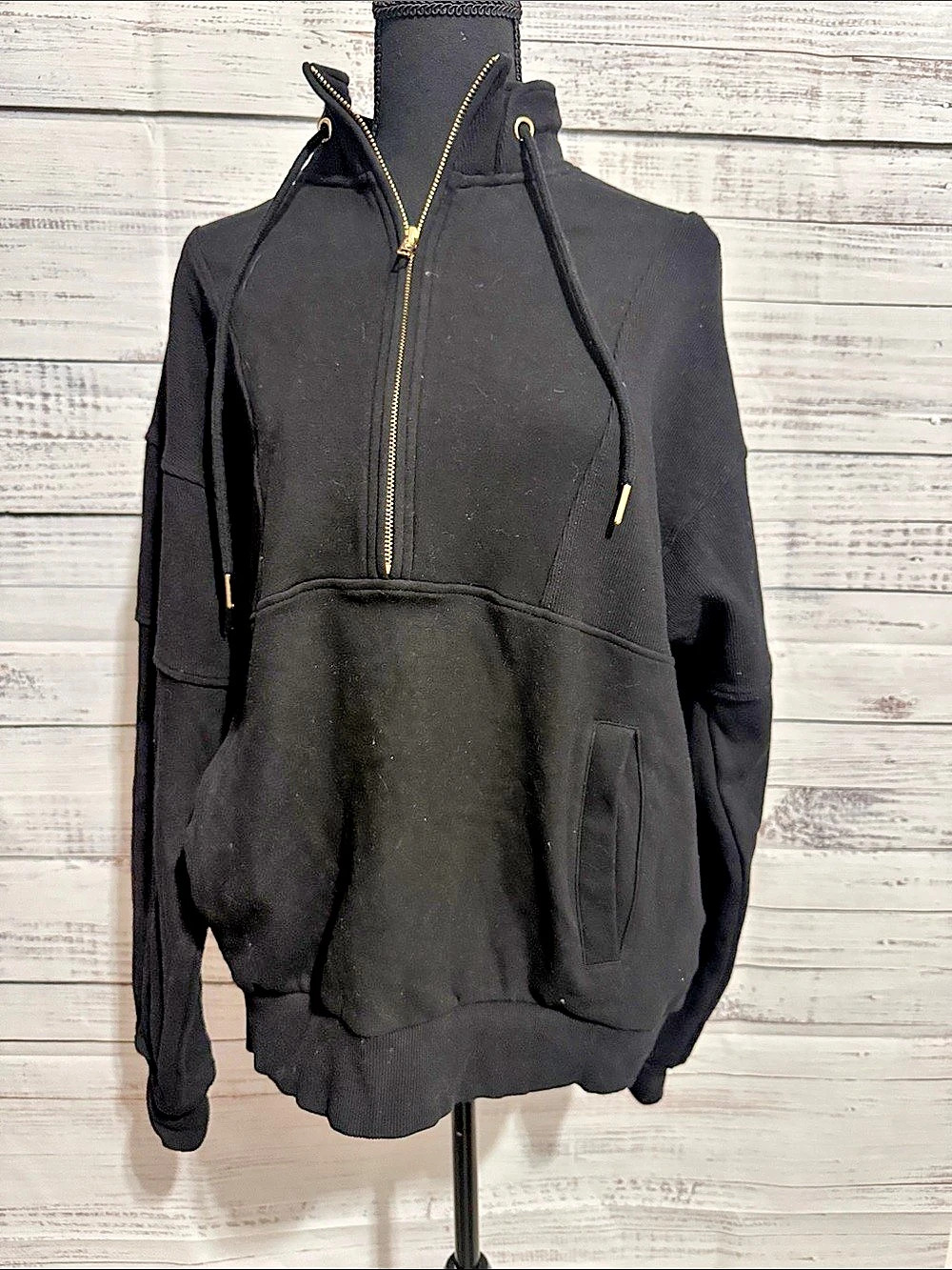 Zyia Active  Half-Zip Mock Neck Pockets Sweatshirt - Black